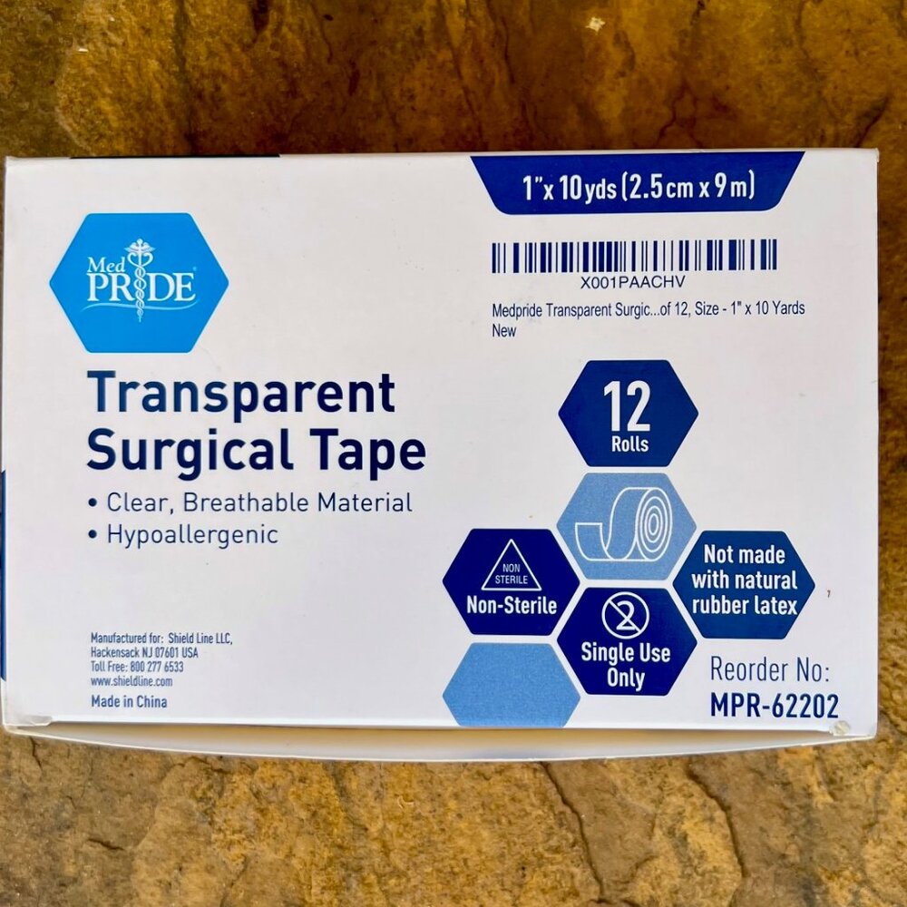 Med Pride Transparent Surgical Tape 1" x 10 Yds, 12 Rolls, MPR-62202, 04/25